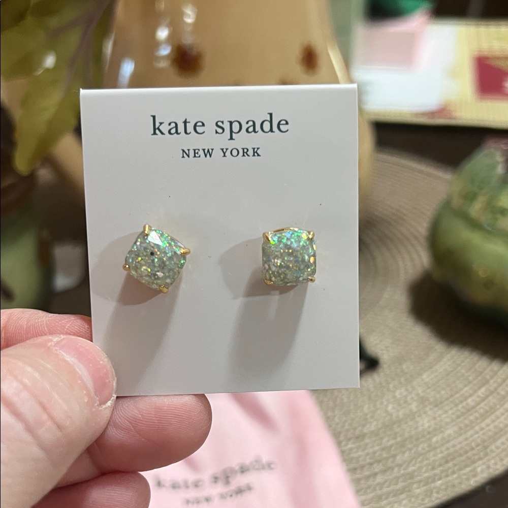 kate spade iridescent opal glitter square stud earrings